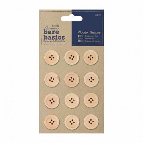 Botones realizados en madera sin tratar y cuatro orificiosBare Basics