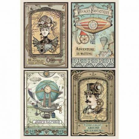 Stamperia Papel de Arroz para decoupage Voyages Fantastiques Cards (DFSA4368)