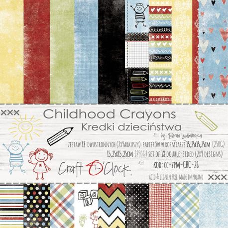Craft O'Clock - Papel para scrapbooking Chilhood Crayons de 15x15
