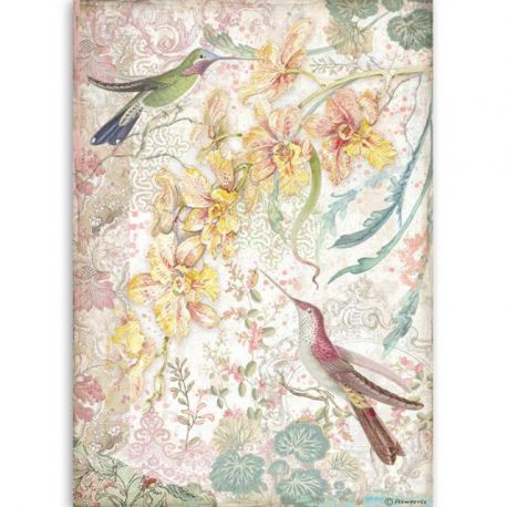 Papel Arroz A4 Yellow Orchids and Birds DFSA4510 Papel Arroz A4 Yellow Orchids and Birds DFSA4510
