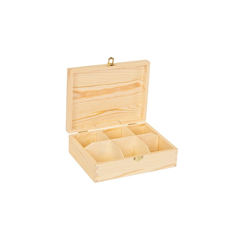 Caja de pino para Infusiones 6 compartimentos Caja de pino para Infusiones 6 compartimentos