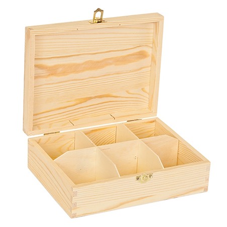 Caja de pino para Infusiones 6 compartimentos