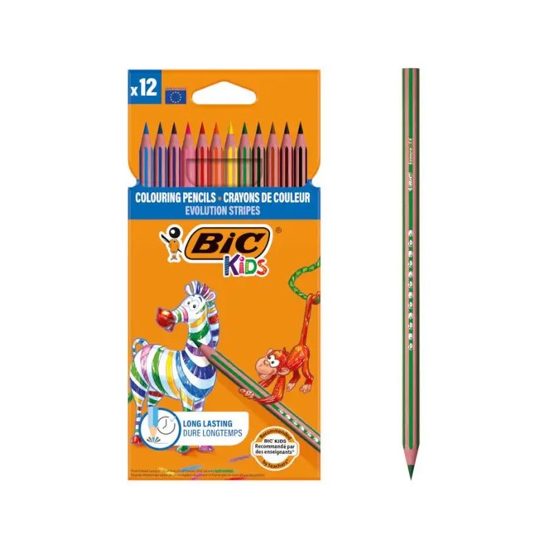 12 Lápices de colores Bic Kids Stripes