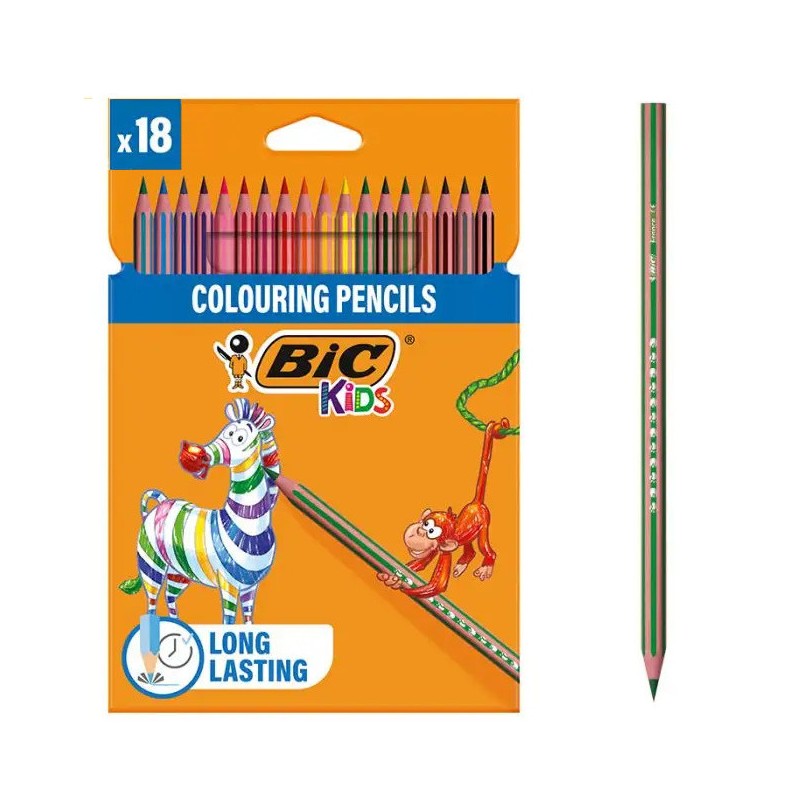 18 Lápices de colores Bic Kids Stripes
