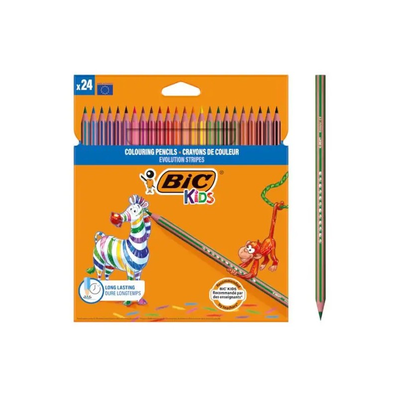 24 Lápices de colores Bic Kids Stripes