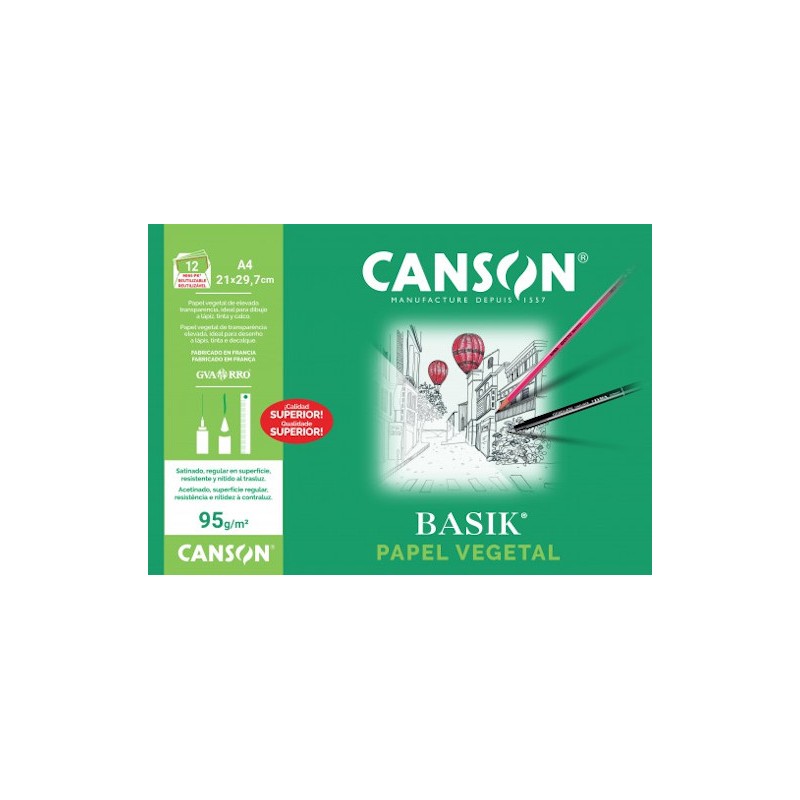 12 láminas papel vegetal Canson Basik