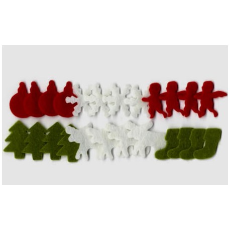 Surtido 24 figuras navideñas (blanco, rojo, verde)