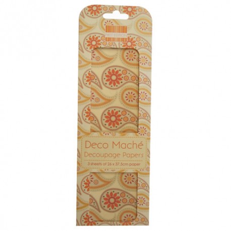 Papel decorado para la técnica del decoupage Deco Maché first Edition Orange Paisley